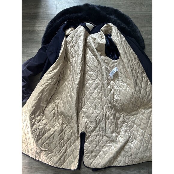 Jacques Vert Purple Plum Long Overcoat Button Up Faux Fur Trim Women’s - Picture 7 of 11